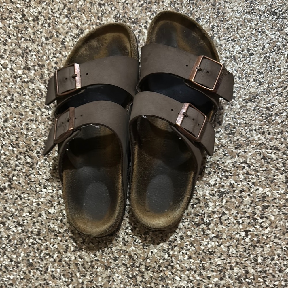 Birkenstock Brown Two-Strap Sandals with Cork Footbed